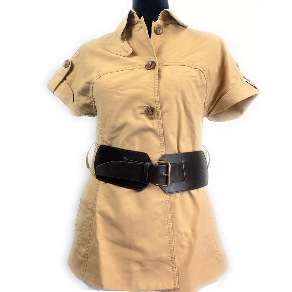 148 New York Womens Long Sleeves Button Up Belt Jacket Green Size S